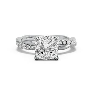 Image for Square Cushion Four Prong Ring with Rope Pave band in 950 Platinum
