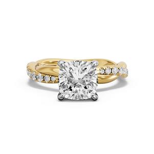 Image for Square Cushion Four Prong Ring with Rope Pave band in 18K Two Tone Yellow Gold