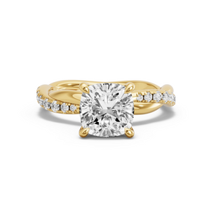 Image for Square Cushion Four Prong Ring with Rope Pave band in 14K Yellow Gold