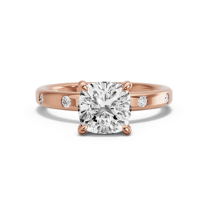 Image for Square Cushion Four Prong Ring with Sleek Accent band in 14K Rose Gold