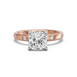 Image for Square Cushion Four Prong Ring with Sleek Accent band