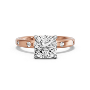 Image for Square Cushion Four Prong Ring with Sleek Accent band in 18K Two Tone Rose Gold