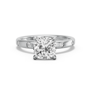 Image for Square Cushion Four Prong Ring with Sleek Accent band