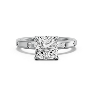 Image for Square Cushion Four Prong Ring with Sleek Accent band in 14K White Gold