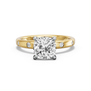 Image for Square Cushion Four Prong Ring with Sleek Accent band