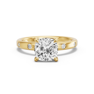 Image for Square Cushion Four Prong Ring with Sleek Accent band
