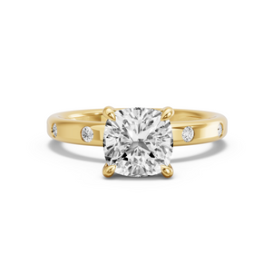 Image for Square Cushion Four Prong Ring with Sleek Accent band in 18K Yellow Gold
