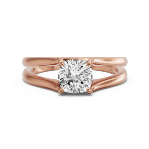 Image for Square Cushion Four Prong Ring with Split Ring Solitaire band in 14K Rose Gold