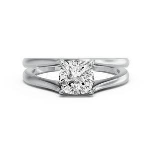 Image for Square Cushion Four Prong Ring with Split Ring Solitaire band in 14K White Gold