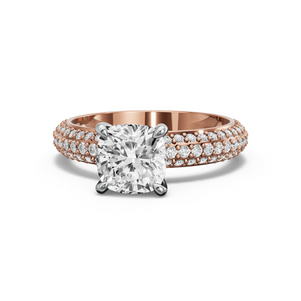 Image for Square Cushion Four Prong Ring with Triple Row Pave band