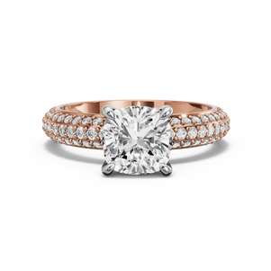 Image for Square Cushion Four Prong Ring with Triple Row Pave band in 18K Two Tone Rose Gold