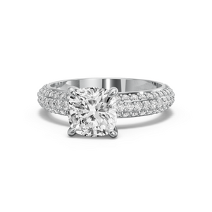 Image for Square Cushion Four Prong Ring with Triple Row Pave band