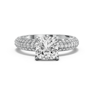 Image for Square Cushion Four Prong Ring with Triple Row Pave band in 950 Platinum