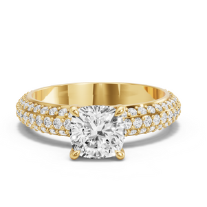 Image for Cushion Four Prong Ring with Triple Row Pave band