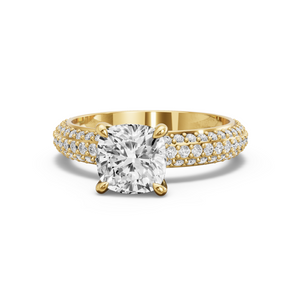 Image for Square Cushion Four Prong Ring with Triple Row Pave band