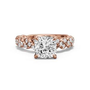 Image for Square Cushion Four Prong Ring with Twist Pave band