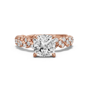 Image for Square Cushion Four Prong Ring with Twist Pave band in 14K Rose Gold