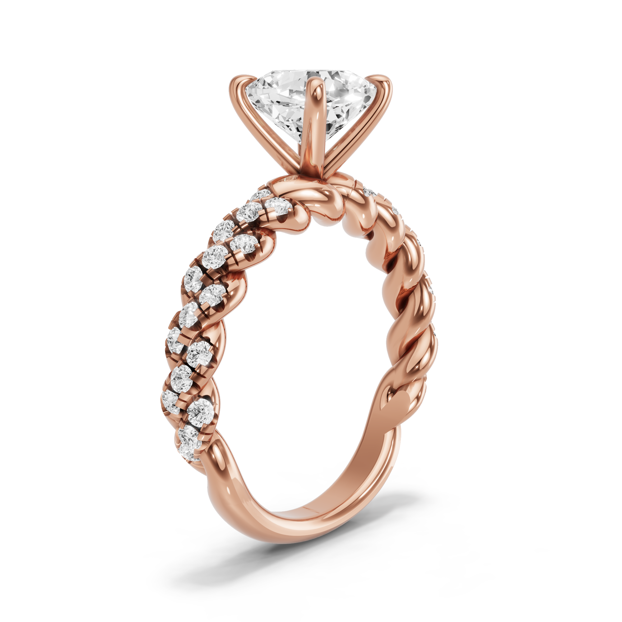 Image for Square Cushion Four Prong Ring with Twist Pave band