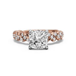 Image for Square Cushion Four Prong Ring with Twist Pave band in 18K Two Tone Rose Gold