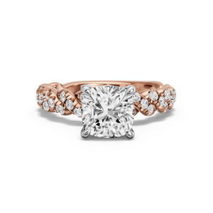 Image for Square Cushion Four Prong Ring with Twist Pave band