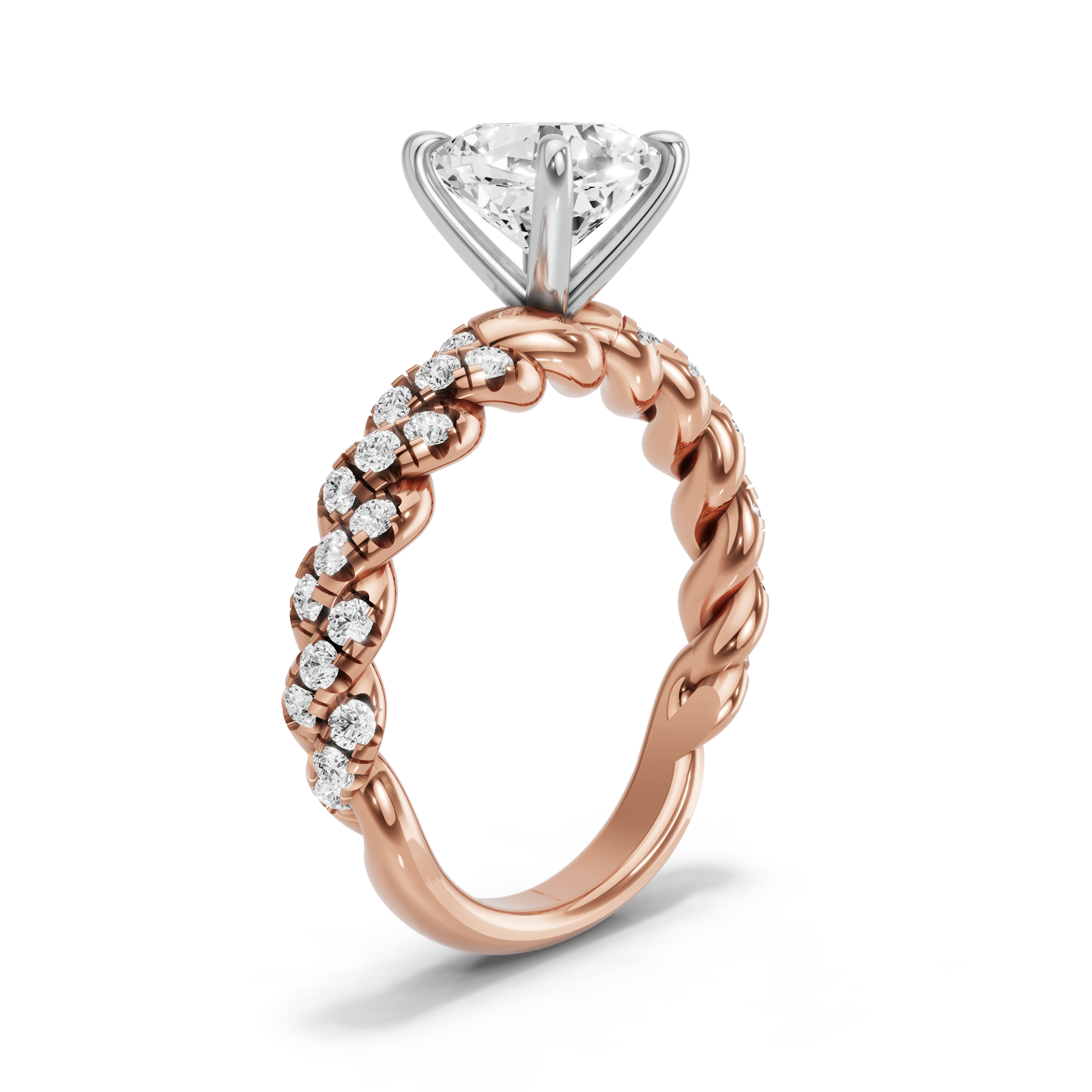 Image for Square Cushion Four Prong Ring with Twist Pave band