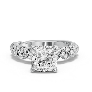 Image for Square Cushion Four Prong Ring with Twist Pave band
