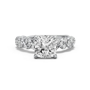 Image for Square Cushion Four Prong Ring with Twist Pave band in 18K White Gold