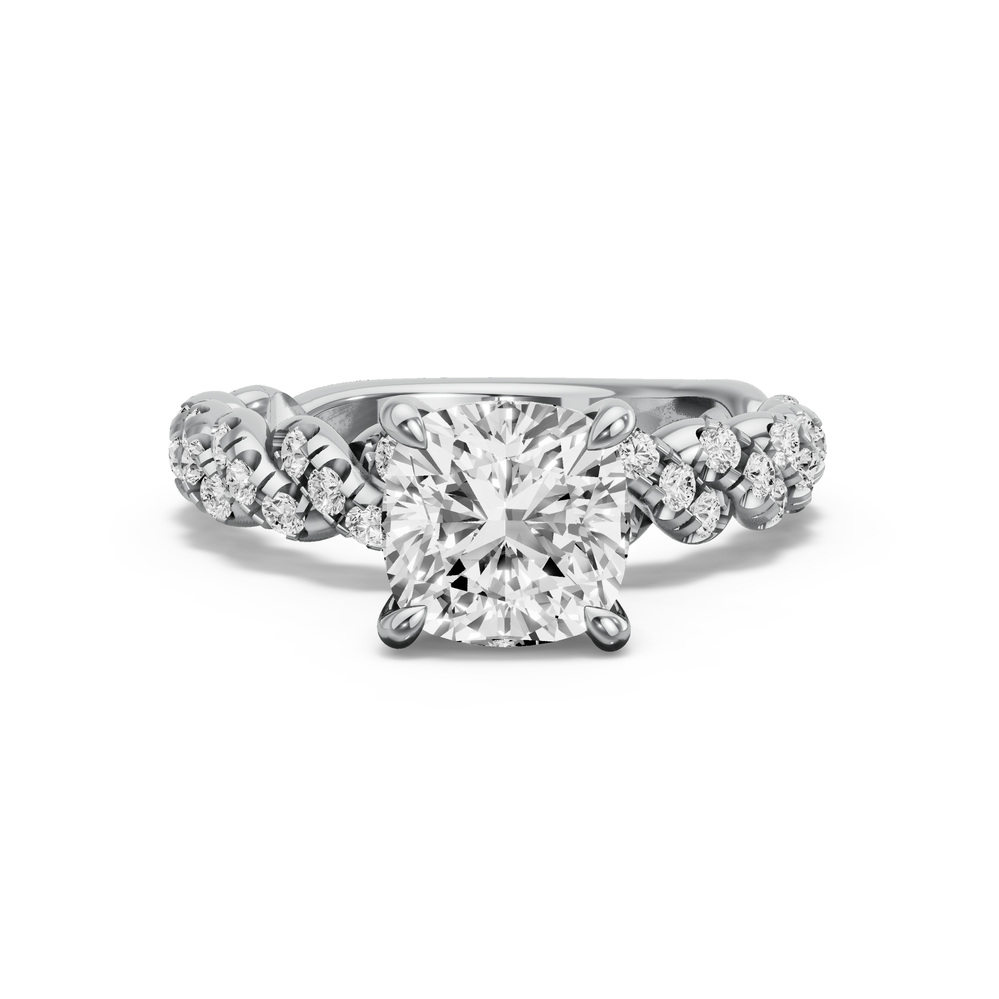 Image for Square Cushion Four Prong Ring with Twist Pave band