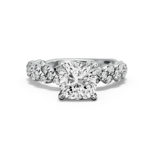 Image for Square Cushion Four Prong Ring with Twist Pave band