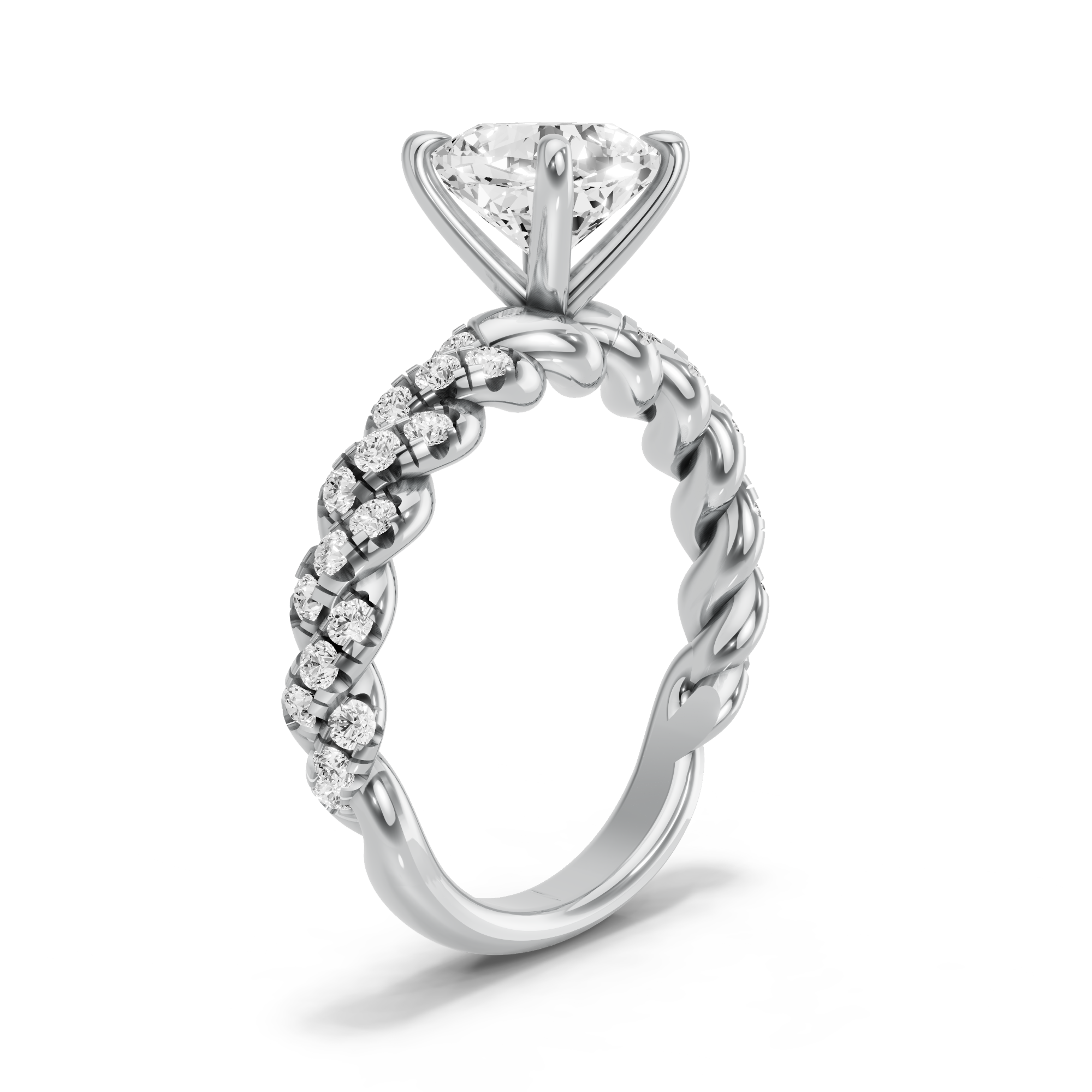 Image for Square Cushion Four Prong Ring with Twist Pave band