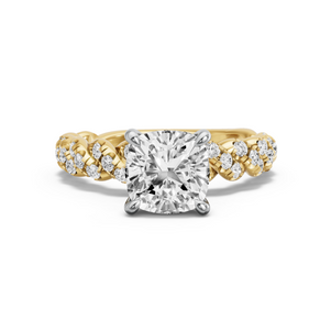 Image for Square Cushion Four Prong Ring with Twist Pave band in 14K Two Tone Yellow Gold