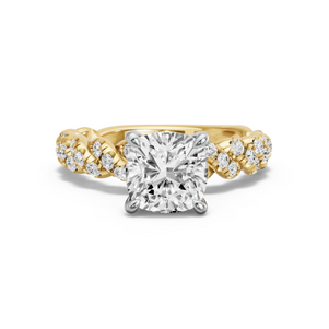 Image for Square Cushion Four Prong Ring with Twist Pave band