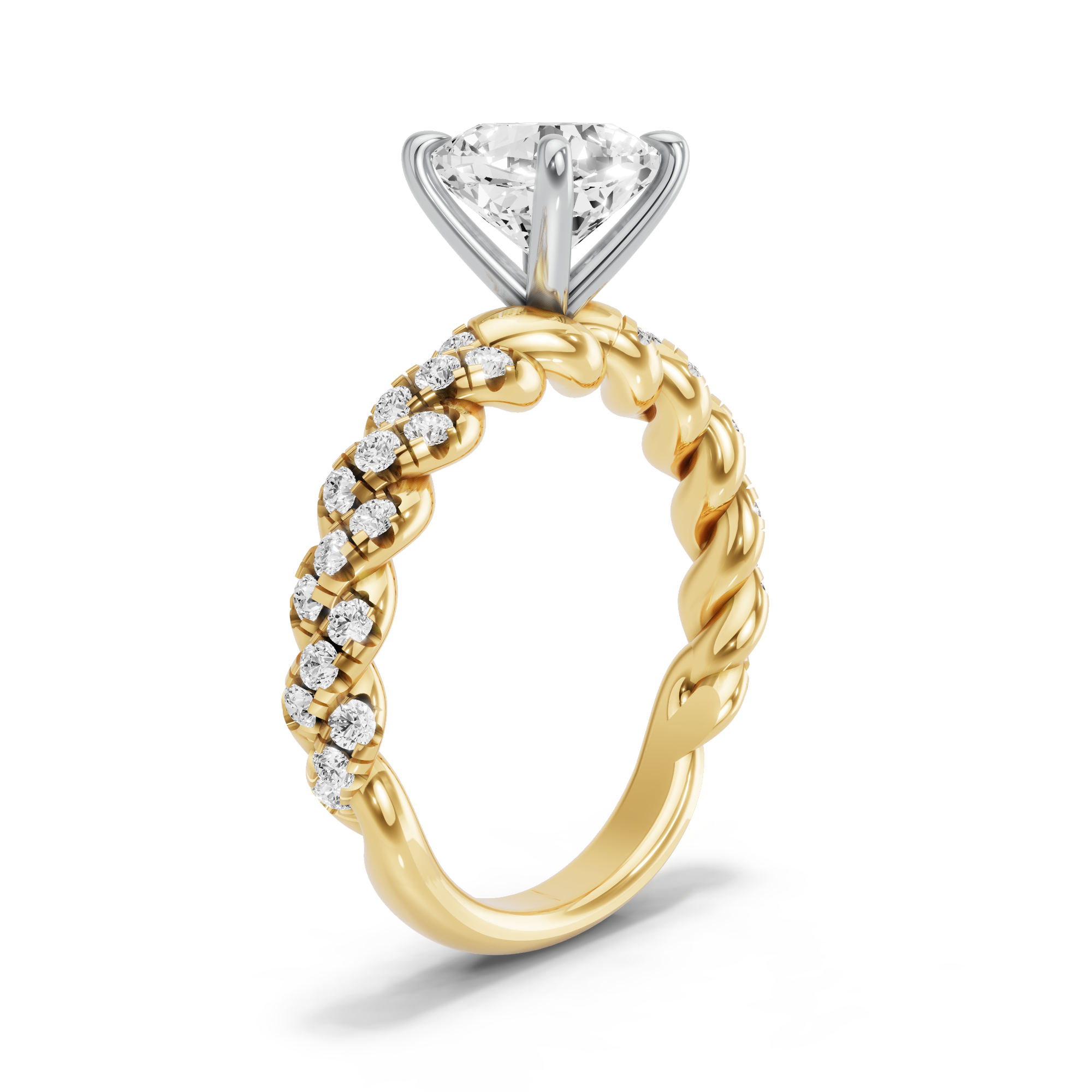 Image for Square Cushion Four Prong Ring with Twist Pave band