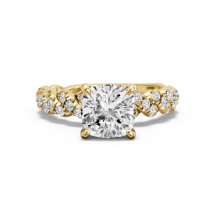 Image for Square Cushion Four Prong Ring with Twist Pave band in 14K Yellow Gold