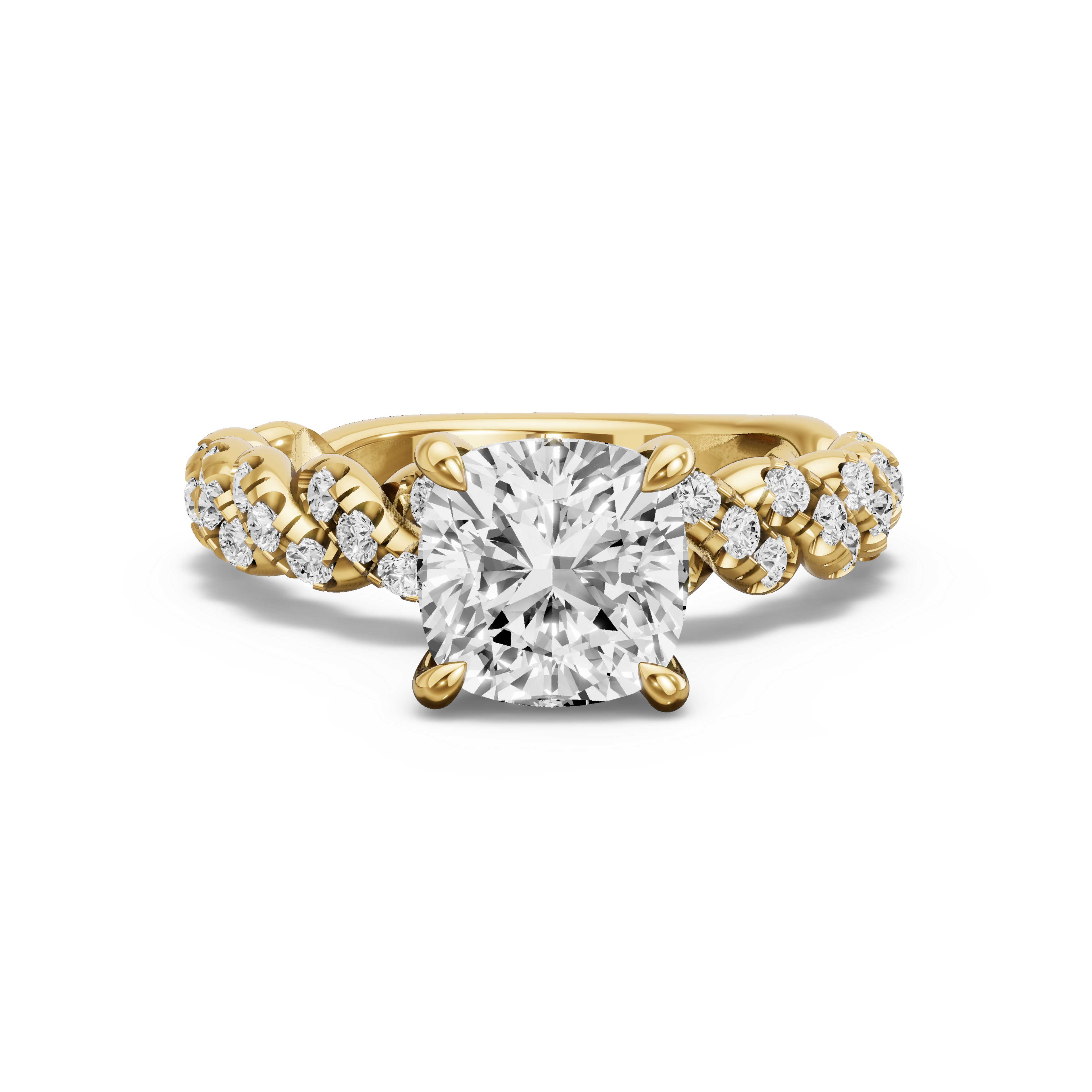 Image for Square Cushion Four Prong Ring with Twist Pave band