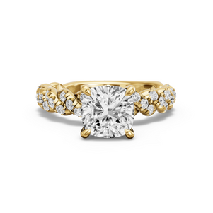 Image for Square Cushion Four Prong Ring with Twist Pave band