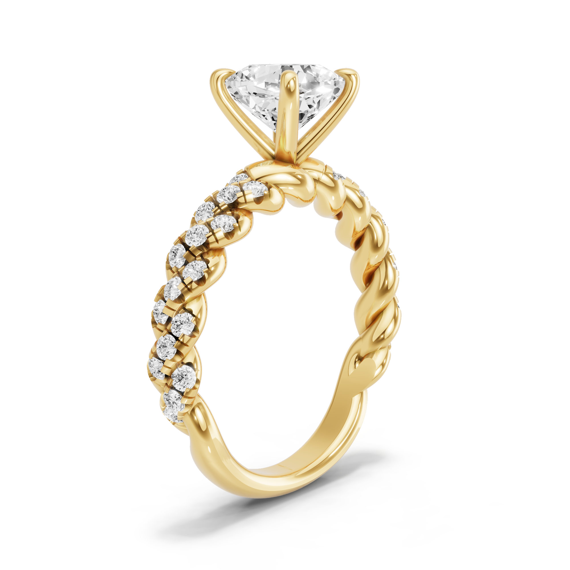 Image for Square Cushion Four Prong Ring with Twist Pave band