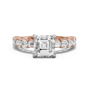 Image for Asscher Hidden Halo Ring with Alternating Baguette band