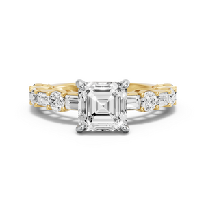 Image for Asscher Hidden Halo Ring with Alternating Baguette band