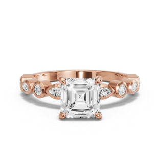 Image for Asscher Hidden Halo Ring with Alternating Marquise band