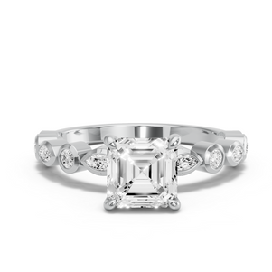 Image for Asscher Hidden Halo Ring with Alternating Marquise band