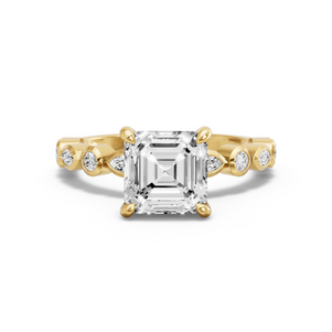 Image for Asscher Hidden Halo Ring with Alternating Marquise band in 14K White Gold