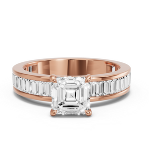 Image for Asscher Hidden Halo Ring with Baguette Channel band