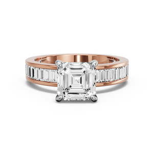 Image for Asscher Hidden Halo Ring with Baguette Channel band