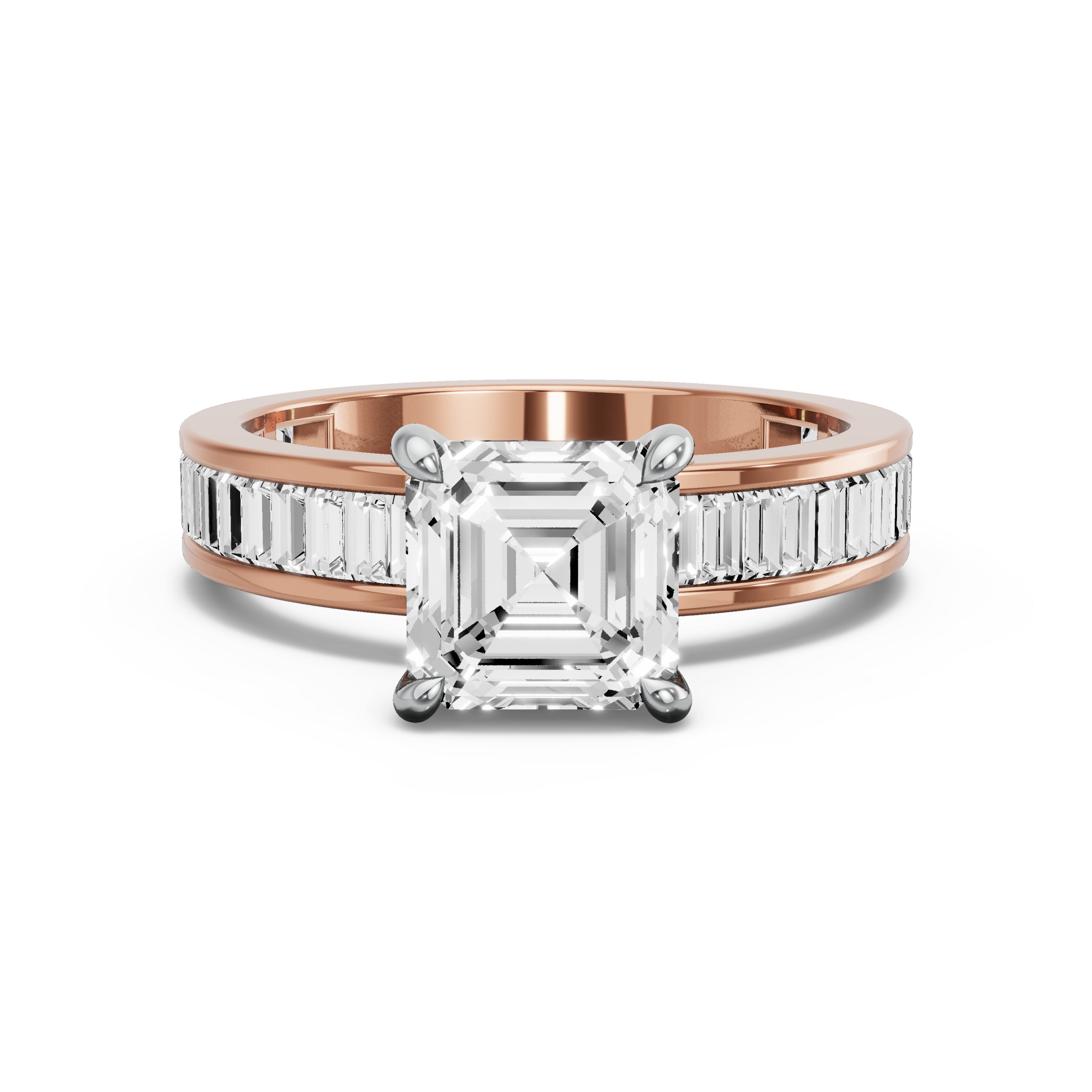 Image for Asscher Hidden Halo Ring with Baguette Channel band in 18K Two Tone Yellow Gold