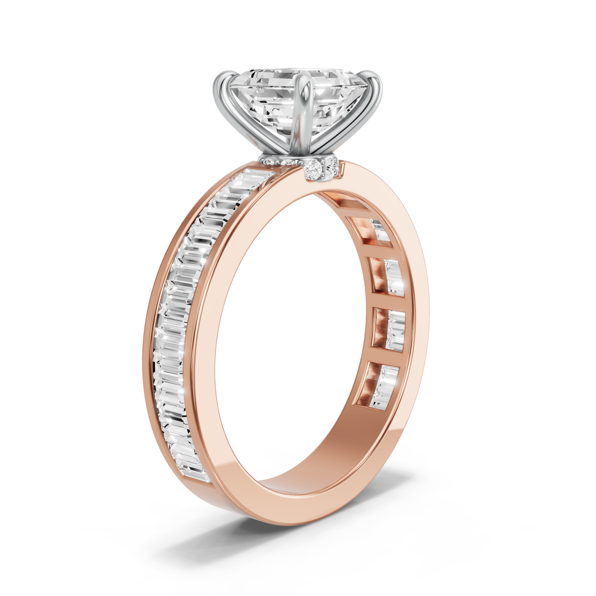 Image for Asscher Hidden Halo Ring with Baguette Channel band in 10K Two Tone Yellow Gold