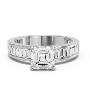 Image for Asscher Hidden Halo Ring with Baguette Channel band