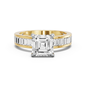 Image for Asscher Hidden Halo Ring with Baguette Channel band