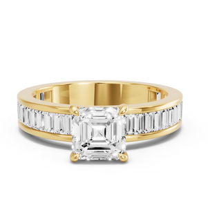 Image for Asscher Hidden Halo Ring with Baguette Channel band