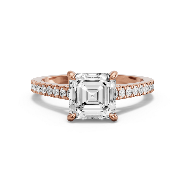 Image for Asscher Hidden Halo Ring with Cathedral Pave band in 14K Yellow Gold